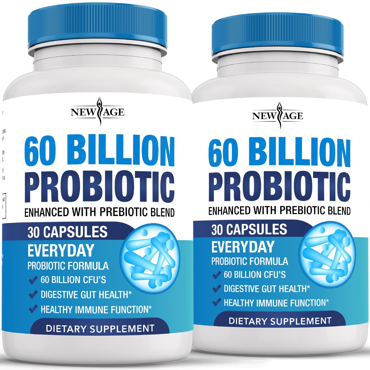 Probiotics 60 Billion CFU with Prebiotic Formula - Probiotics for Women and Men and Adults, 100% Natural Digestive Enzymes, NEW AGE