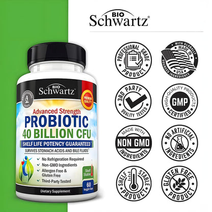 BioSchwartz Daily Probiotic Nutritional Supplement - 40 Billion CFU for Gut Health - Probiotics for Men and Women - Digestive Health with Astragalus BioSchwartz