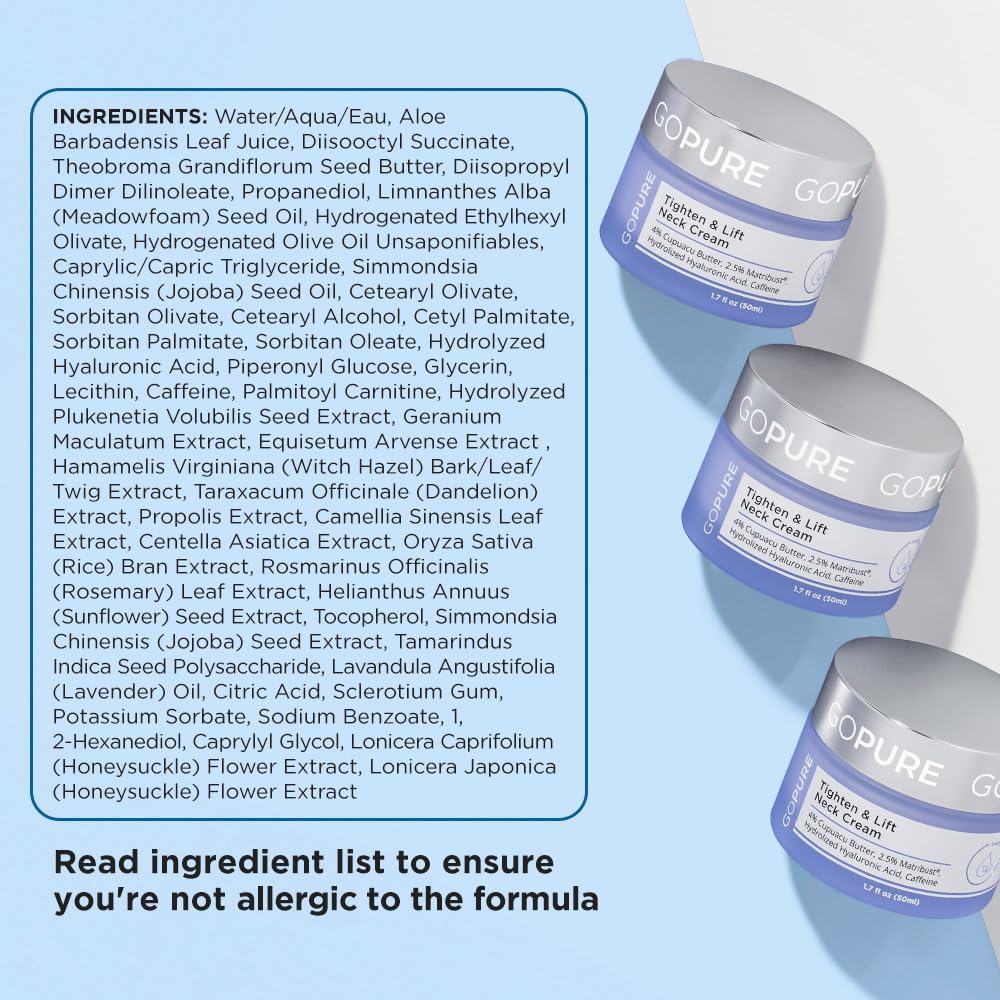 goPure Tighten & Lift Neck & Chest Moisturizer Cream for Visibly Firming, Tightening and Lifting the Look of Wrinkles & Crepey Skin, 1.7oz goPure