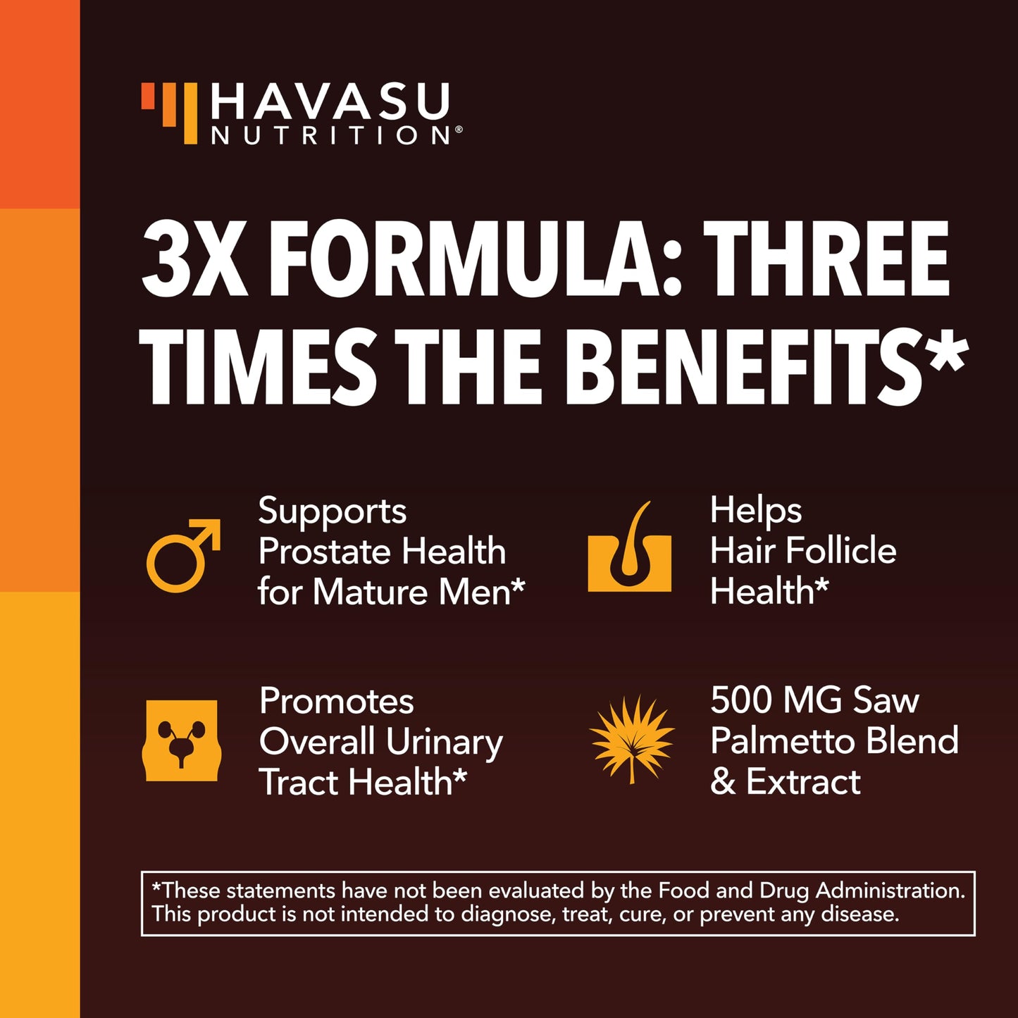 Saw Palmetto Supplement with Stinging Nettle and Pumpkin Seed Extract - Advanced 3X Formula - DHT Blocker Urinary Health and Prostate Support for Mens Health HAVASU NUTRITION