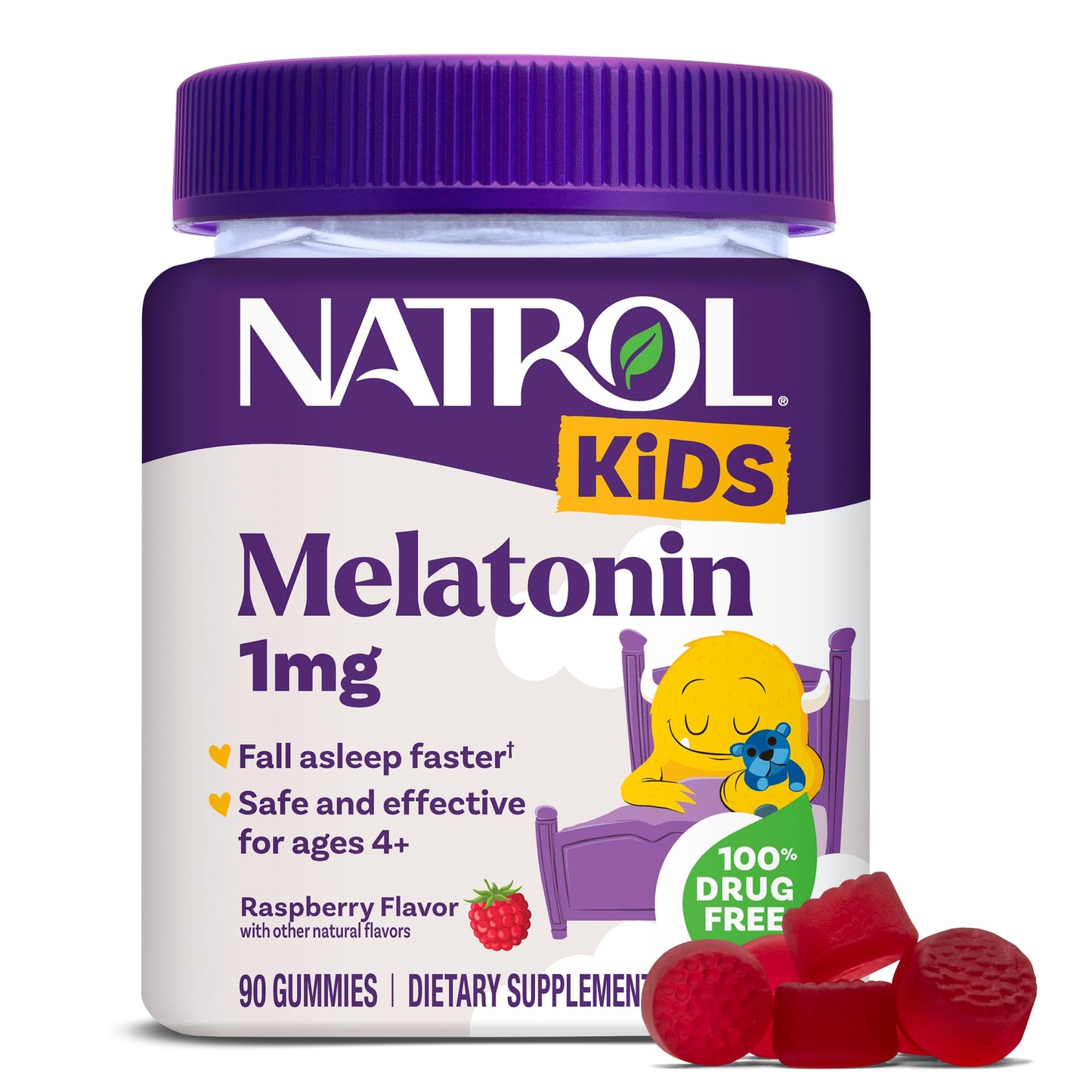 Natrol Kids Melatonin 1mg, for Restful Sleep, 90 Raspberry-Flavored Gummies Natrol