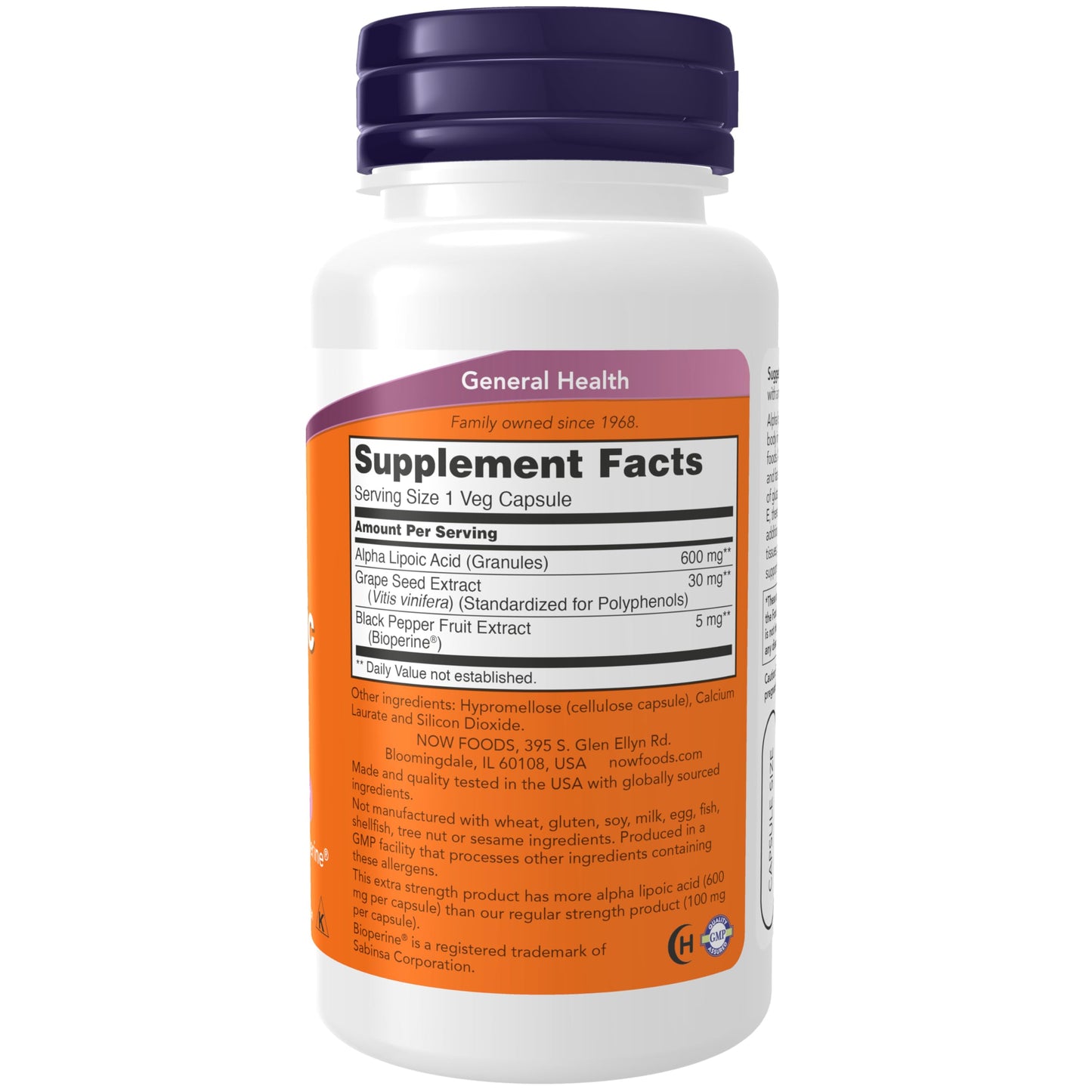 NOW Foods Supplements, Alpha Lipoic Acid 600 mg with Grape Seed Extract & Bioperine®, Extra Strength, 120 Veg Capsules Gsupps Australia