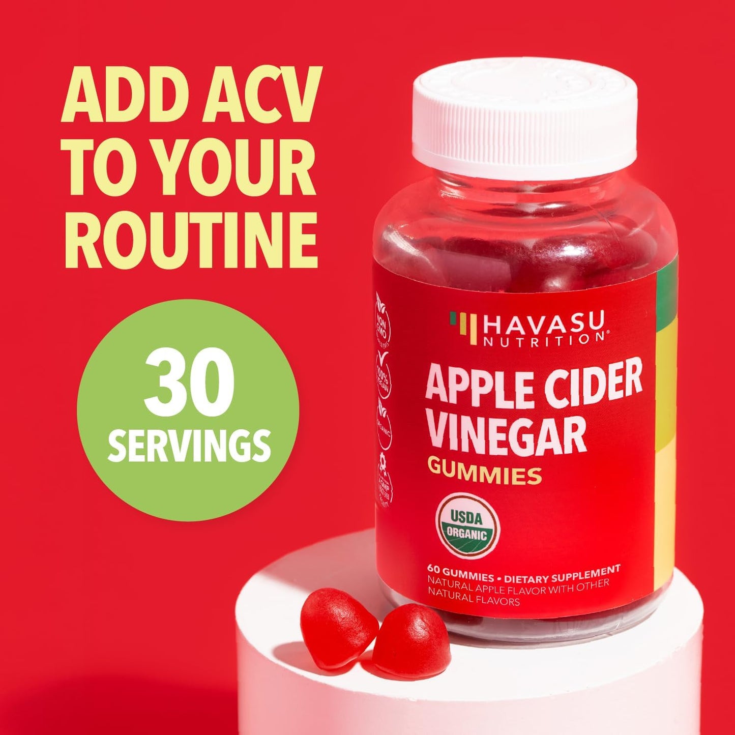 Apple Cider Vinegar Gummies, USDA Organic, Apple Flavor, 1-Month Supply | USDA Organic ACV Gummies for Digestive Health, Metabolism & Gut Support, Vegan, Gluten-Free, No Harsh Taste, 60ct Gsupps Australia