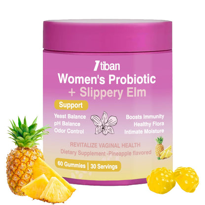 Itiban Feminine Vaginal Probiotics Gummies, Supports pH Balance & Digestive Health, Slippery Elm for Women, Suagr-Free Itiban