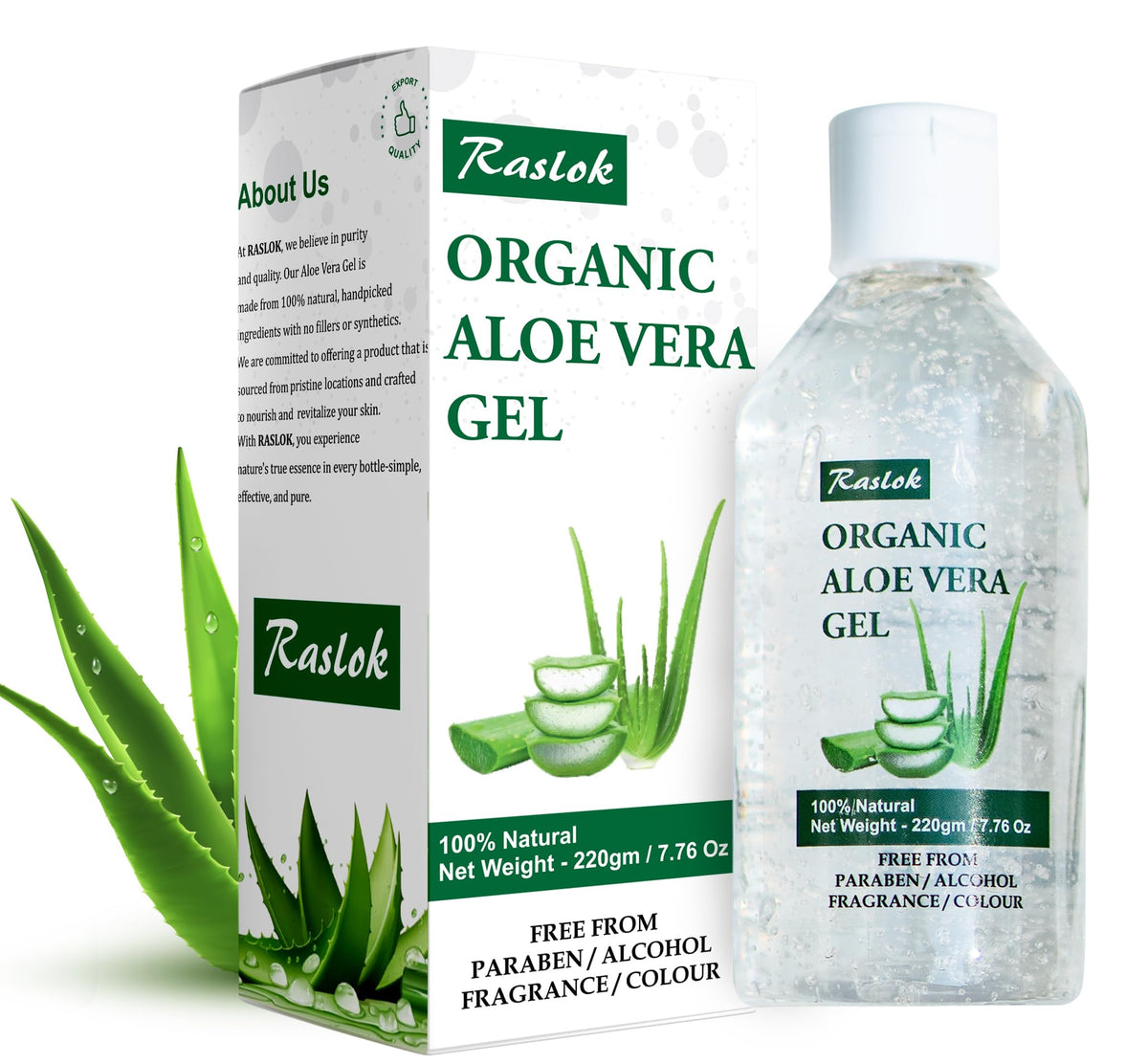 Raslok Aloe Vera Gel | 99% Pure Natural Aloe Gel For Moisturizing Face Skin & Hair Care,Durable Moisturizing Hydrating Soothing, Non-Sticky (7.7 OZ) Raslok
