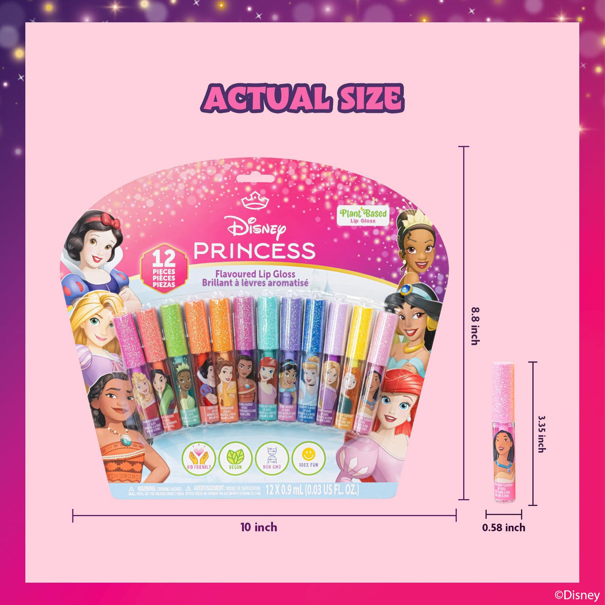 Townley Girl Disney Princess Lip Gloss Set, 12-Piece Plant-Based, Ages 3+ Townley Girl