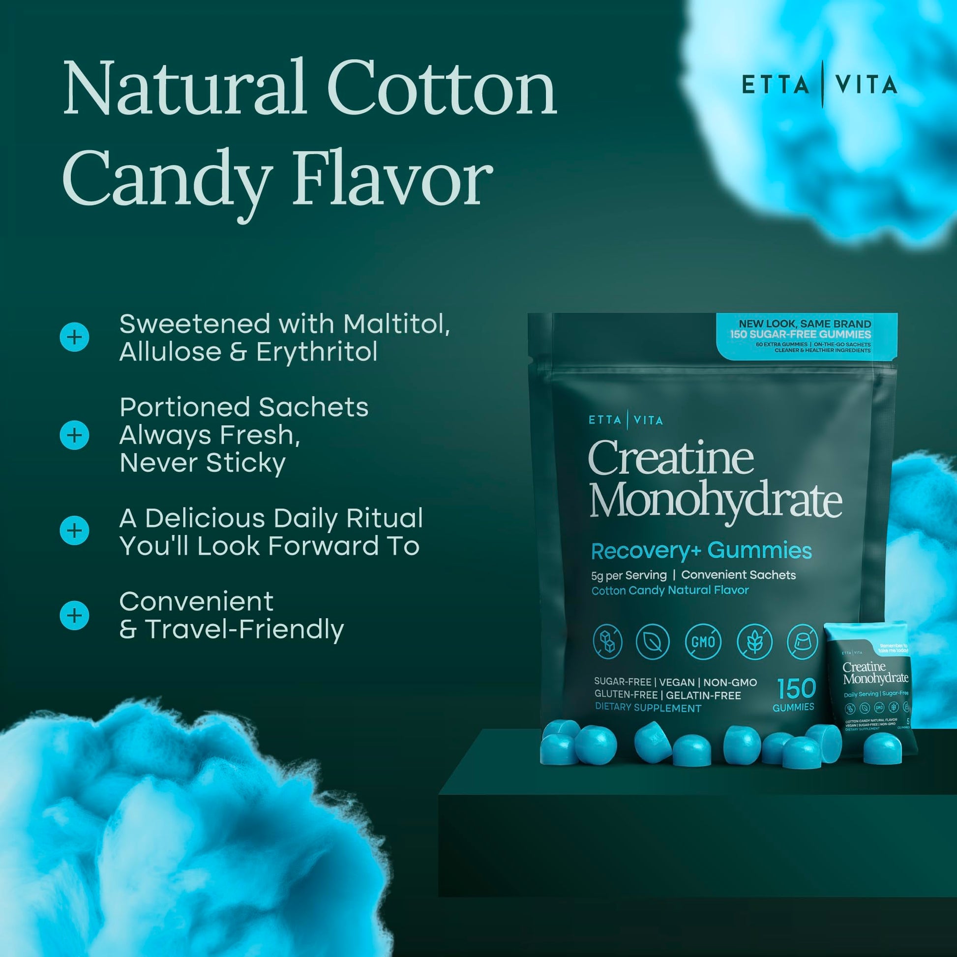 Sugar-Free Creatine Monohydrate Gummies (5g Per Packet) - Potent Creatine Gummies for Men & Women, Supplement for Muscle Support, Cognitive Function - Non-GMO, Gluten-Free, Mucuna Pruriens Etta Vita buy australia supplements