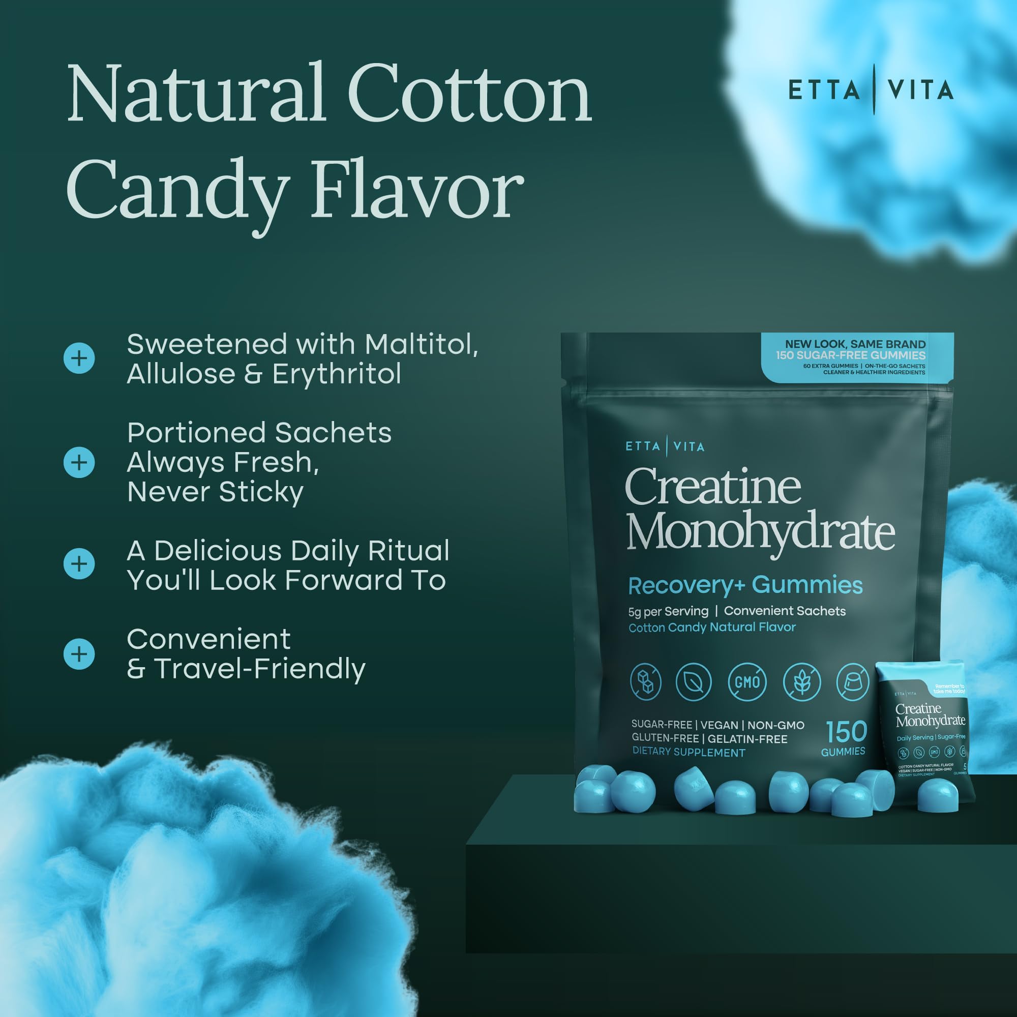 Sugar-Free Creatine Monohydrate Gummies (5g Per Packet) - Potent Creatine Gummies for Men & Women, Supplement for Muscle Support, Cognitive Function - Non-GMO, Gluten-Free, Mucuna Pruriens Etta Vita buy australia supplements