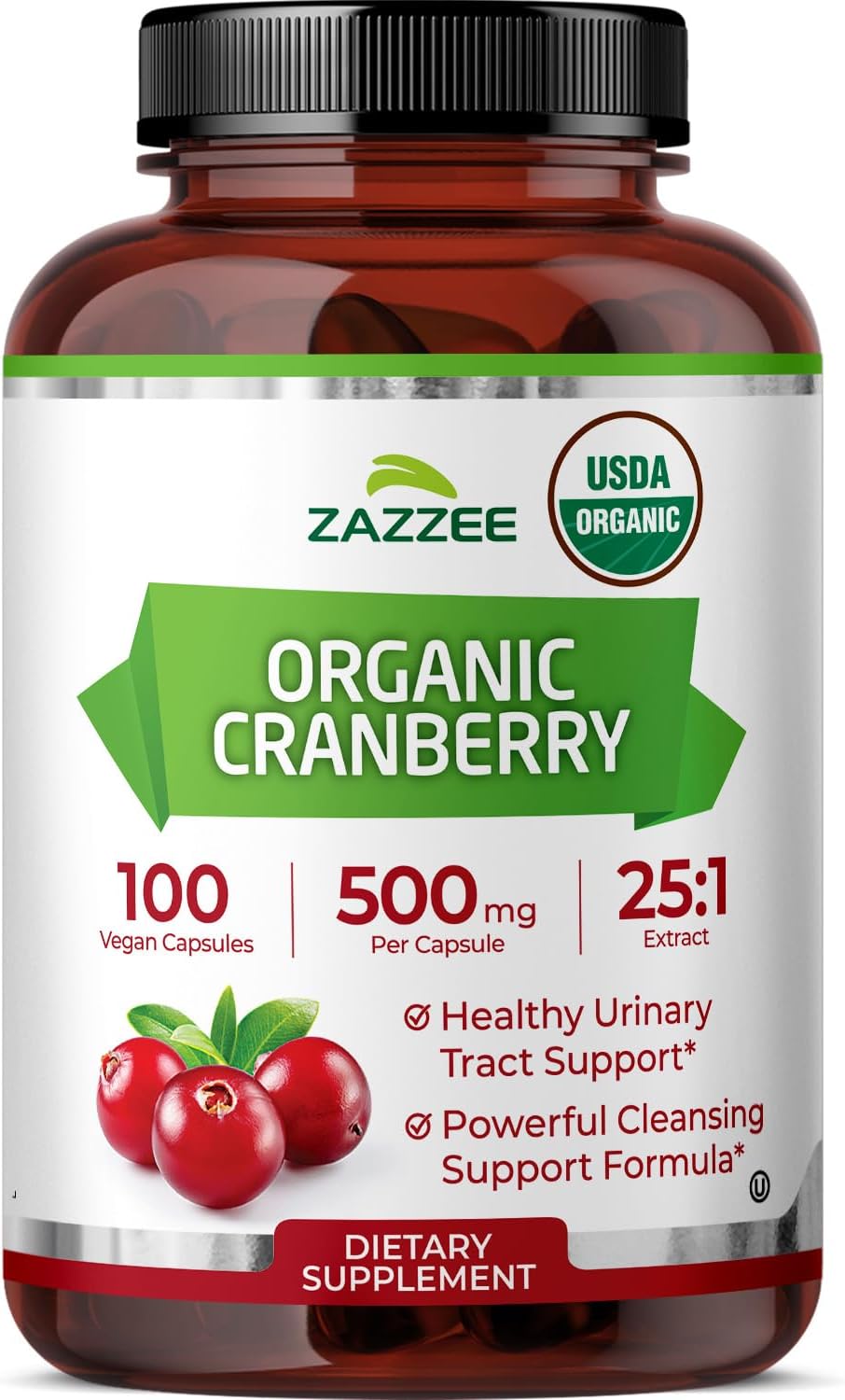 Zazzee USDA Organic Cranberry 25:1 Extract, 500mg per Capsule, 100 Capsules | Vegan, 3+ Month Supply, Certified Kosher, Vaccinium Macrocarpon, Non-GMO, Made in the USA Gsupps Australia