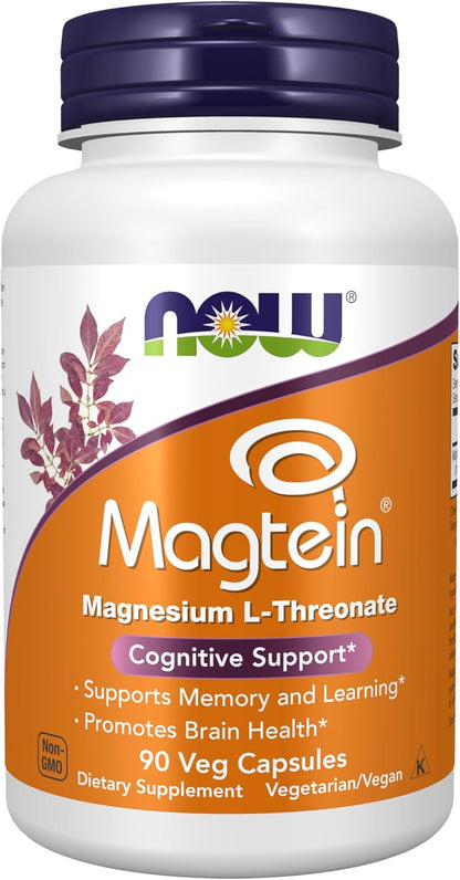 NOW Foods Supplements, Magtein™ with patented form of Magnesium (Mg), Cognitive Support*, 90 Veg Capsules Gsupps Australia