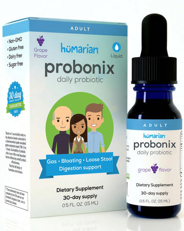Probonix Humarian Liquid Probiotics for Adults - 12-Strain Probiotic Drops to Fortify Gut Health, Immunity and More - 30-Day Supply - Delicious Grape Flavor