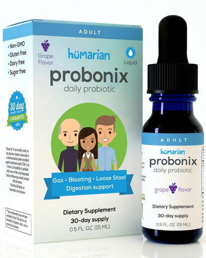 Probonix Humarian Liquid Probiotics for Adults - 12-Strain Probiotic Drops to Fortify Gut Health, Immunity and More - 30-Day Supply - Delicious Grape Flavor Probonix
