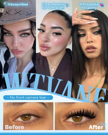 Wispy Lash Clusters Fluffy Eyelash Clusters 8-10-12mm Cluster Eyelash Extensions Volume D Curl Individual Lashes Clusters Wispy Fluffy Lash Extensions with Thin Band Soft for Daily Wear wtvane