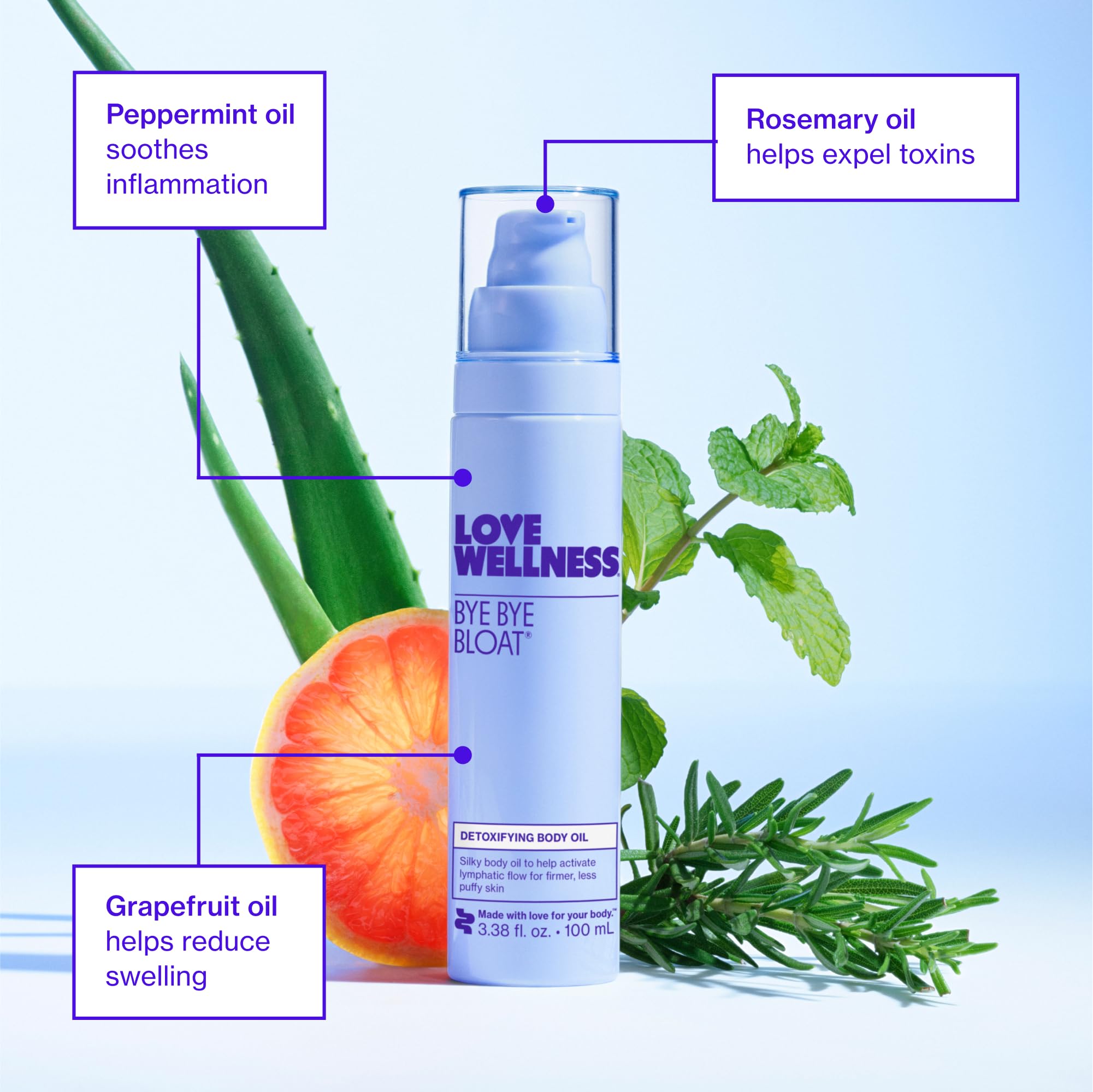 Love Wellness Bye Bye Bloat Detoxifying Body Oil | Lymphatic Drainage Oil to Hydrate, Depuff & Awaken Skin | Reduce Swelling Massage Oil for Women with Peppermint, Grapefruit & Rosemary Oil |100 mL Love Wellness buy australia supplements