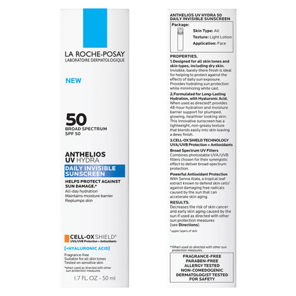 La Roche-Posay Anthelios UV Hydra Sunscreen, Hyaluronic Acid SPF 50 1.7oz La Roche-Posay