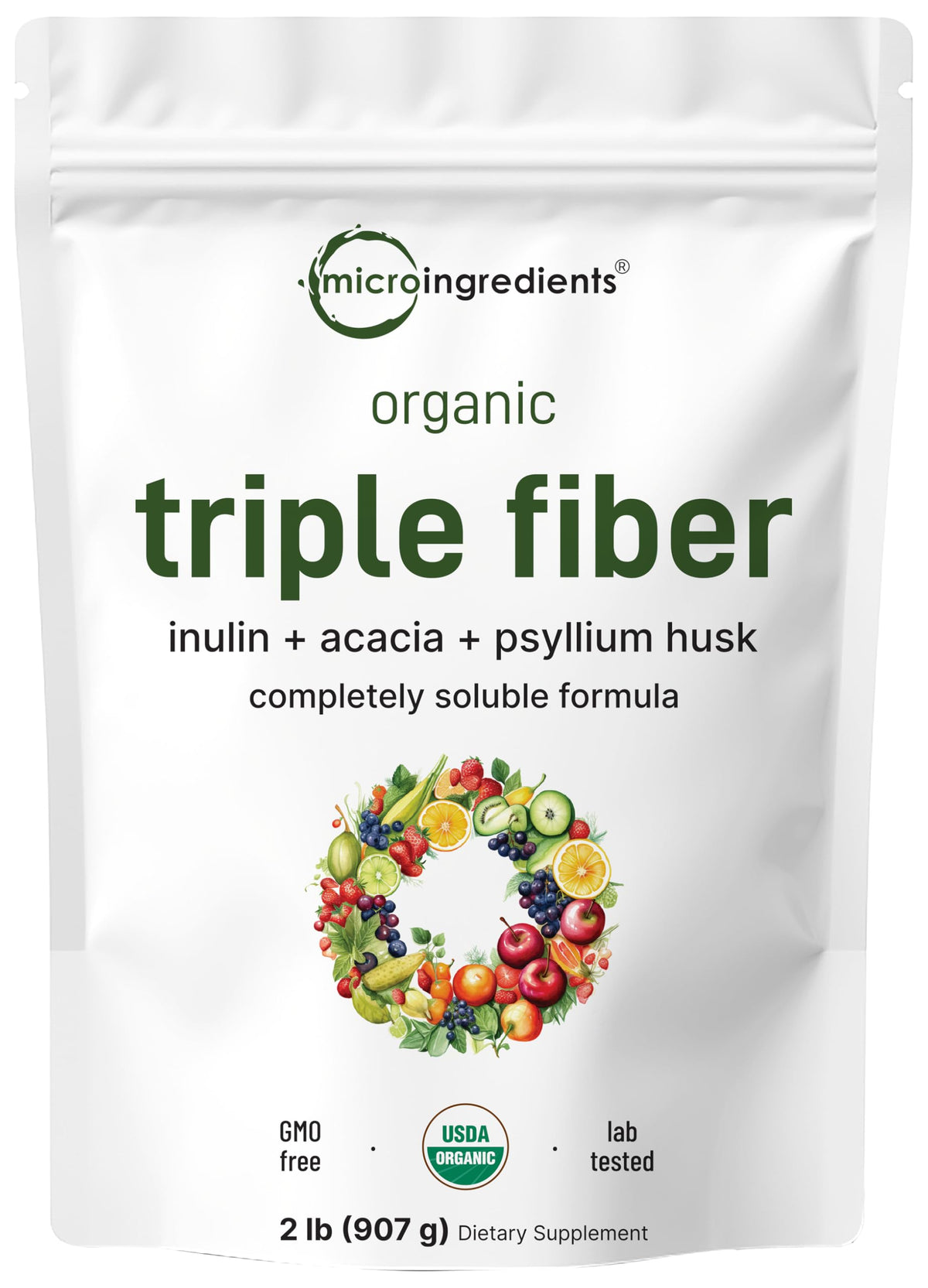 Micro Ingredients Organic Triple Fiber Powder, 2lb | Natural Prebiotic to Support Digestive & Gut Health Micro Ingredients
