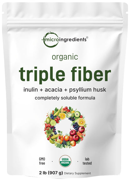 Micro Ingredients Organic Triple Fiber Powder, 2lb | Natural Prebiotic to Support Digestive & Gut Health Micro Ingredients