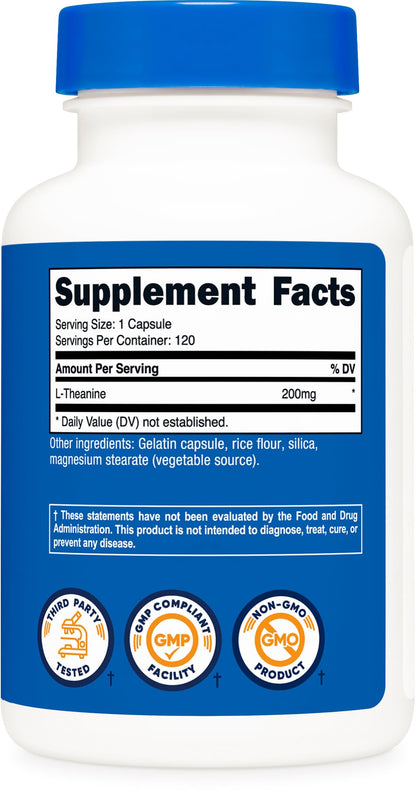 Nutricost L-Theanine 200mg, 120 Capsules, Double Strength - Non-GMO, Gluten Free Nutricost