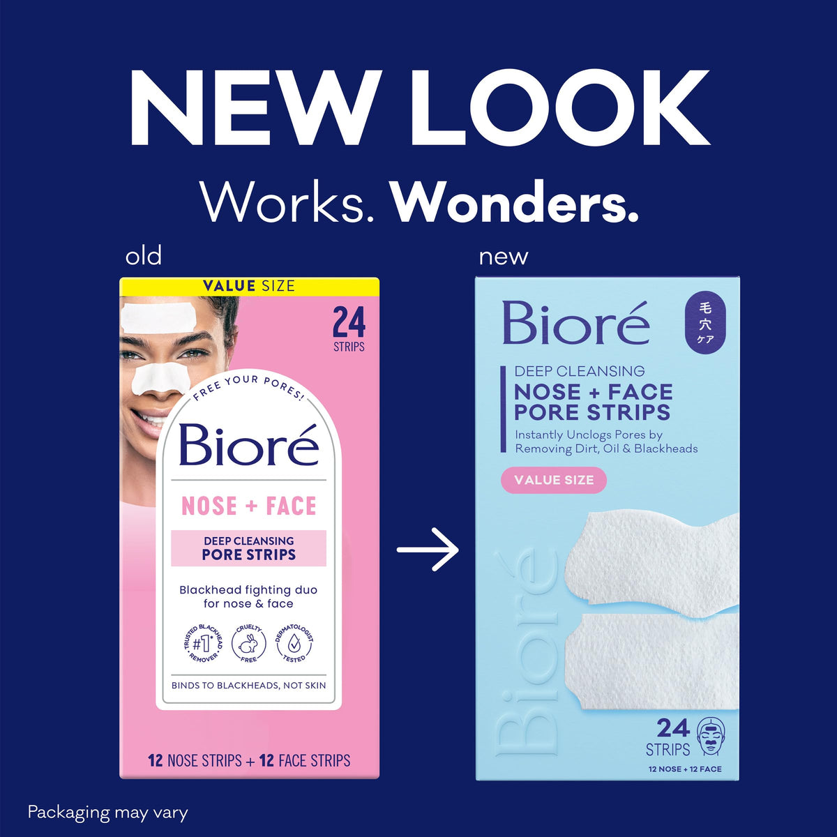 Biore Blackhead Remover Pore Strips, Deep Cleansing, Nose & Face, 24 ct Bioré