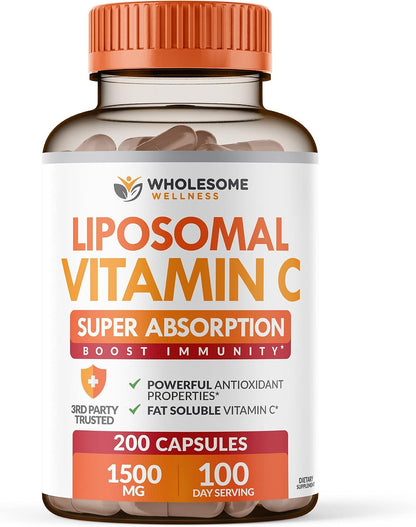 Wholesome Wellness Organic Probiotics 100 Billion CFU, Dr Formulated for Women and Men + Liposomal Vitamin C Capsules (200 Pills 1500mg Buffered) High Absorption VIT C Bundle Gsupps Australia