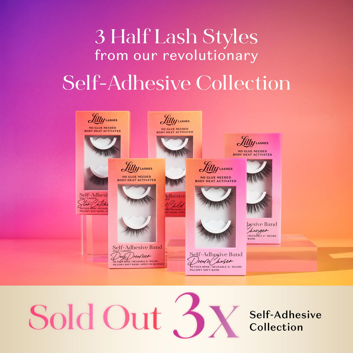 Lilly Lashes Self Adhesive Eyelashes (Half Lashes), No Lash Glue Needed, Body Heat Activated Press on Lashes, Reusable Self Adhesive Eyelashes Up to 5x, Easy to Apply & Remove (DayDreamer) Lilly Lashes