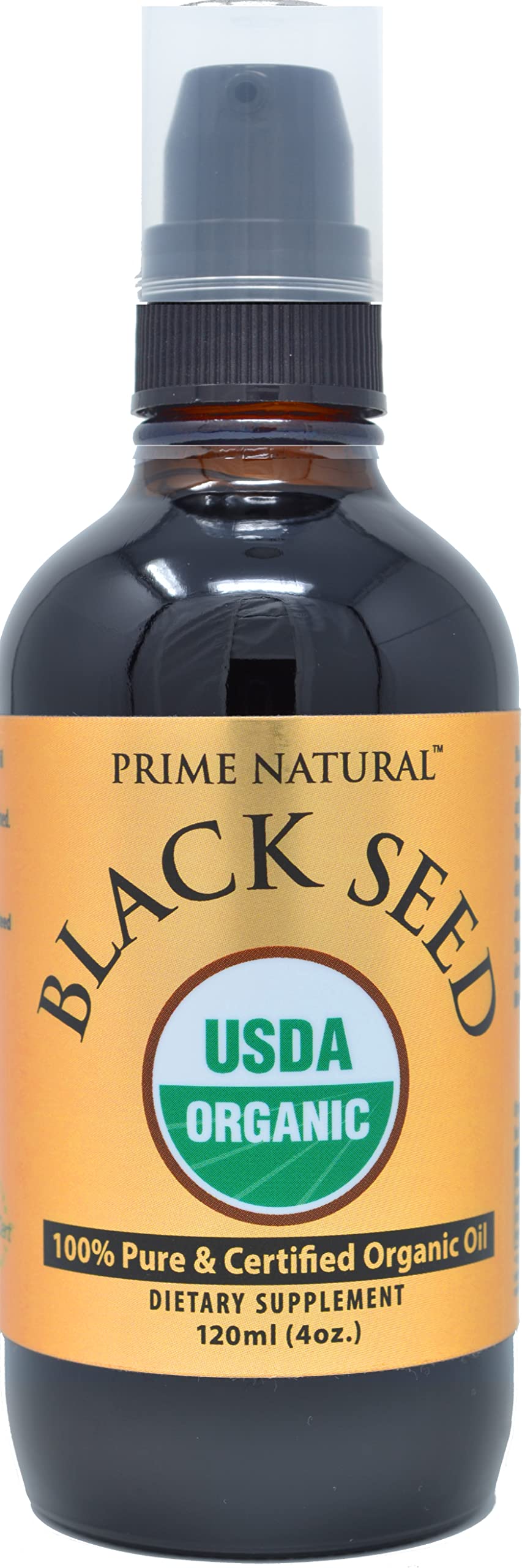 Prime Natural Organic Black Seed Oil 4oz - Cold Pressed Unrefined High Thymoquinone 1.7% USDA Certified - Turkish Origin Potent Nigella Sativa Liquid PRIME NATURAL