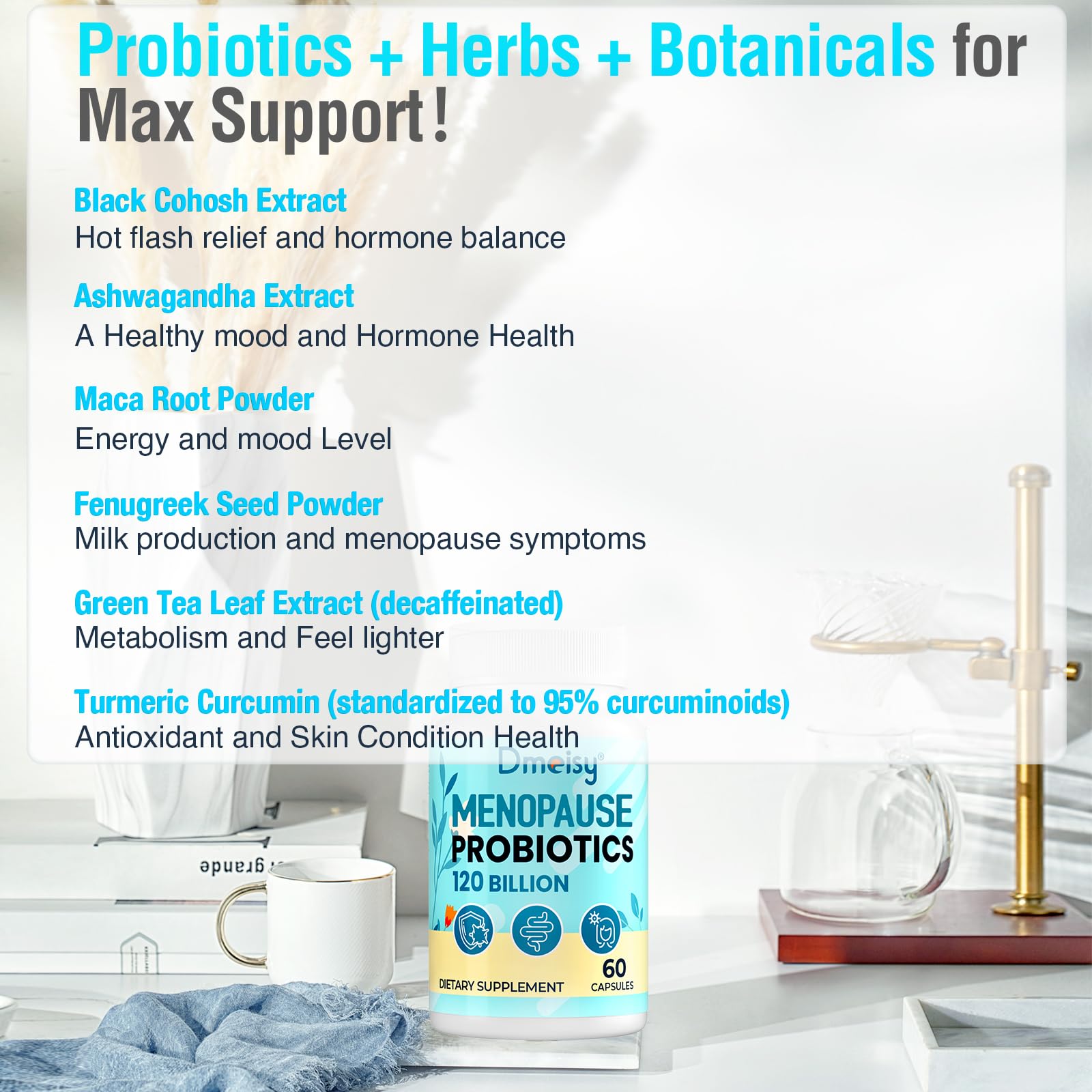 Menopause Supplements for Women, 120 Billion CFU Probiotic, 13-in-1 Herbs Probiotics Complex, for Menopause Relief, Hormone Balance, Hot Flashes, Night Sweats, Mood Swings, Gut & Immunity - 60 Capsule Dmeisy buy australia supplements