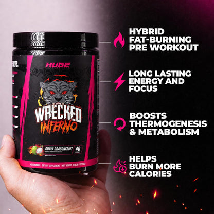 Wrecked Inferno - Thermogenic Pre Workout For Men & Women, Increase Energy, Boost Thermogenesis & Metabolism, Enhance Exercise Performance - Contains L-Citrulline, L-Carnitine, Beta-Alanine & More