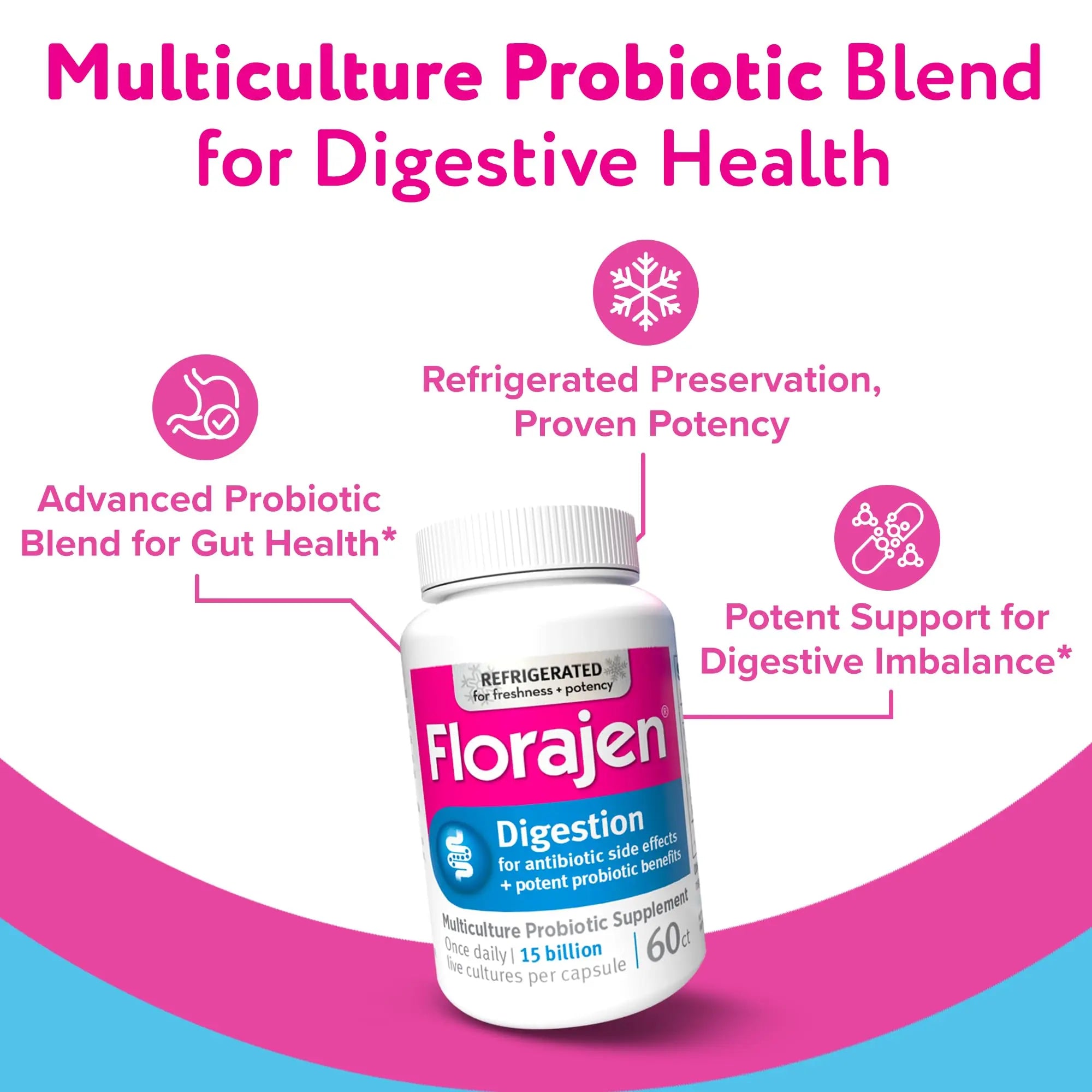 Florajen3 Digestion High Potency Refrigerated Probiotics | Restores Balance in Digestive System | for Antibiotic Side Effects | 60 Capsules Florajen buy australia supplements
