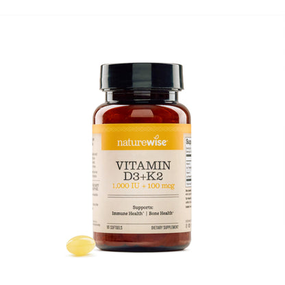 NatureWise Vitamin D3 1000IU + K2 (MK7) 100mcg with Organic Extra Virgin Coconut Oil - Supports Calcium Absorption, Bone & Immune Health - Non-GMO NatureWise