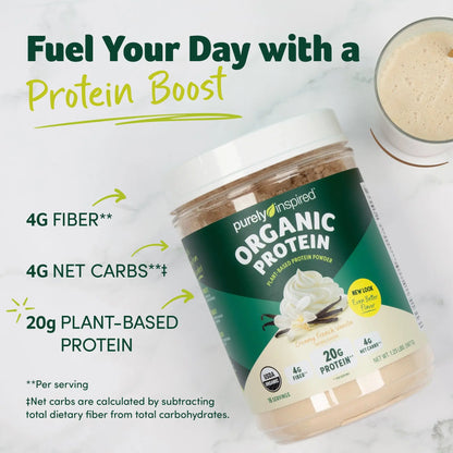 Purely Inspired Plant-Based Protein Powder for Men & Women, Creamy French Vanilla (16 Servings) - Vegan & Organic - 20g of Pea Protein Powder for Smoothies & Shakes - Dairy-Free, & Gluten-Free Purely Inspired