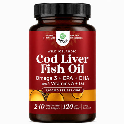 Cod Liver Oil Capsules, Omega 3 Fish Oil, 100 Mini Softgels | 1,000 mg per 2-softgel serving with 240 mg total omega-3s, EPA & DHA, vitamins A & D3, from wild-caught Icelandic cod Gsupps Australia