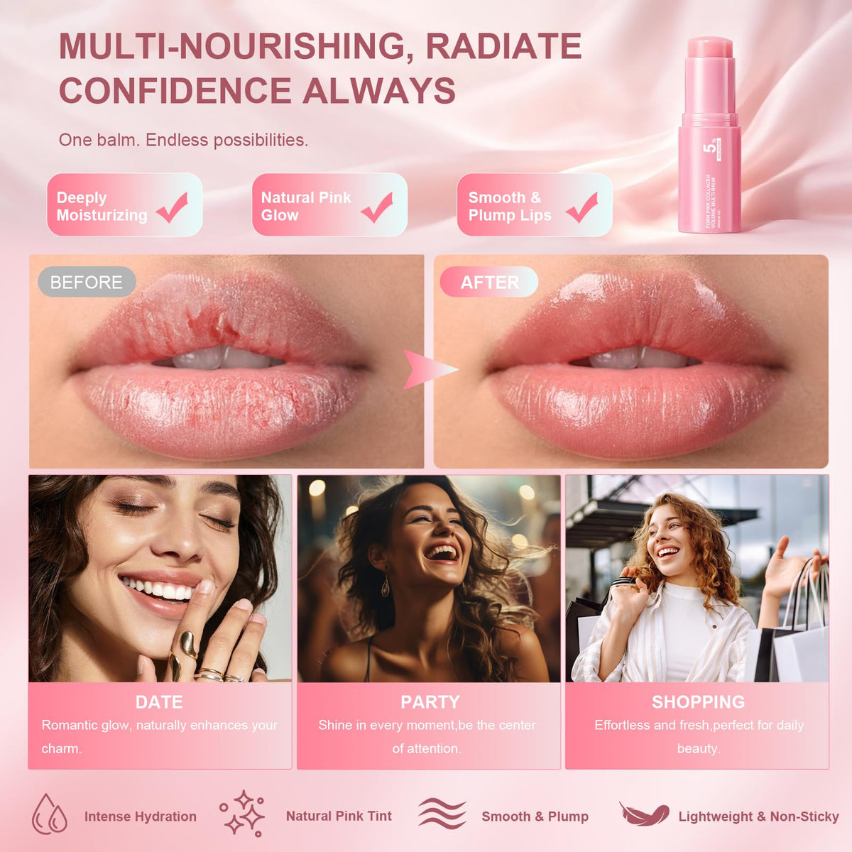 PDRN Pink Collagen Volume Multi Balm, Volufiline Stick 2PCS,Collagen Plump Vult
