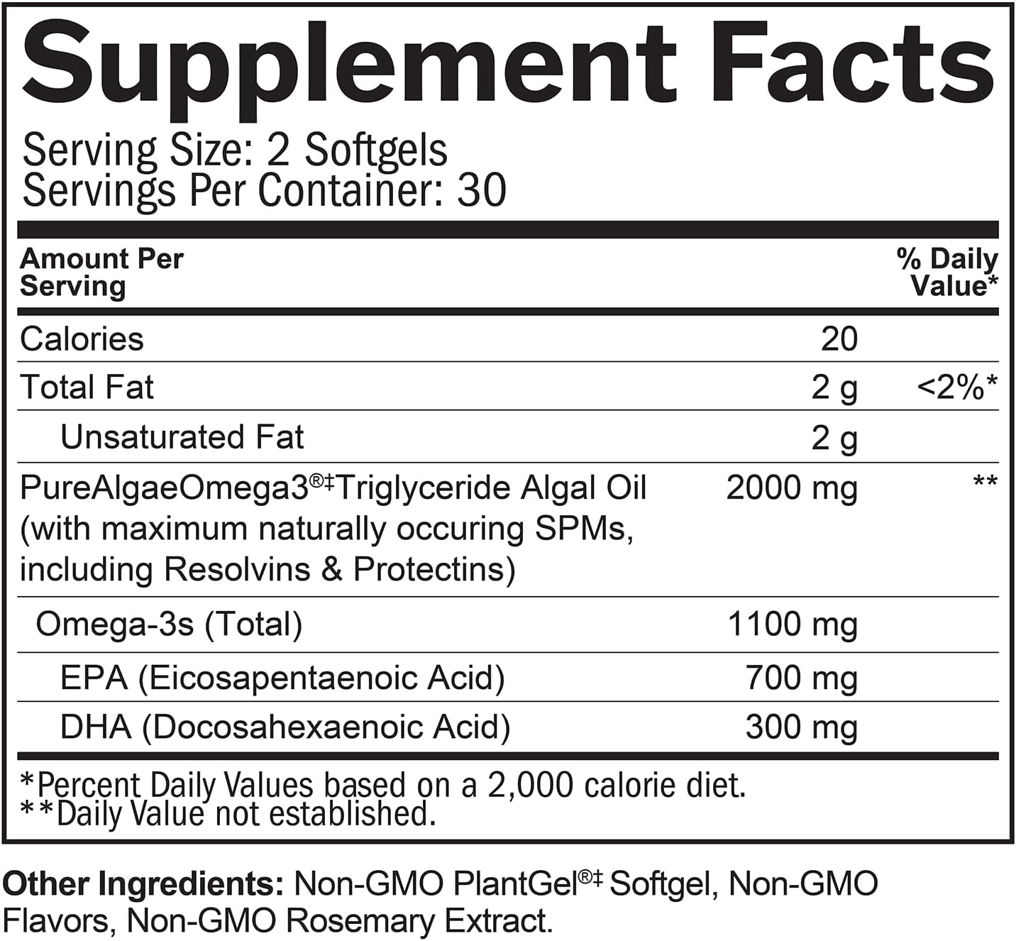BRAINMD Dr Amen Vegan Omega-3 Power - 60 Plant-Based Softgels - 1,100 mg of EPA & DHA - Supports Focus, Memory & Heart Health - Vegan, Gluten Free & Non-GMO - 30 Servings