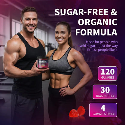 Creatine Monohydrate Gummies 5000mg for Men & Women, Organic Pure Creatine Gummies | Sugar Free,Vegan, Non-GMO,Raspberry Flavor, 120 Count VitaHarbor