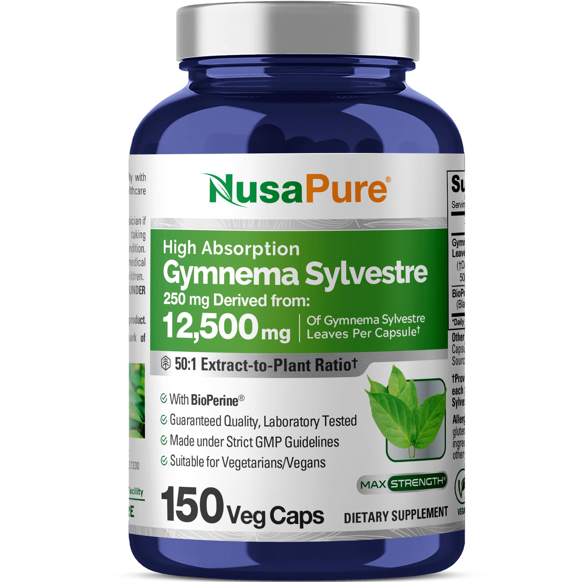 NusaPure Gymnema Sylvestre 50:1 Extract, 250 mg Equivalent to 12,500mg Per Vegan Caps - 150 Count (Non-GMO, Vegan, Bioperine) NusaPure buy australia supplements