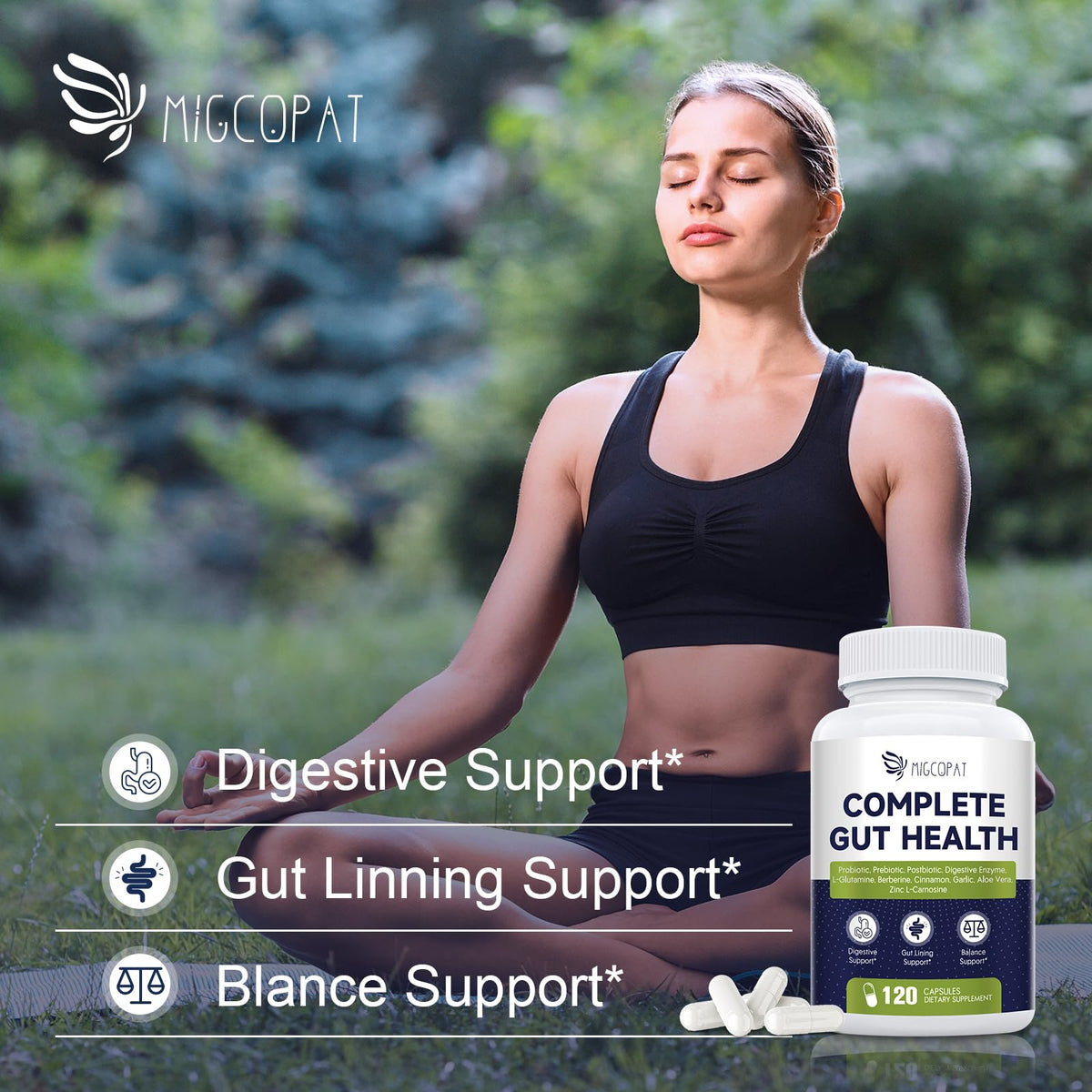 Migcopat Probiotics for Digestive Health, 80 Billion CFU Probiotics, Prebiotics, Postbiotics & Digestive Enzymes, Gut Health Capsules with Berberine, Cinnamon, Migcopat