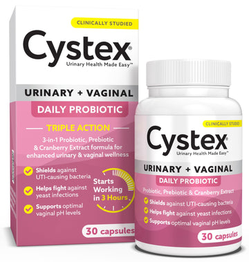 Cystex 3-in-1 Urinary Tract Probiotic for Women - Fast-Acting UTI & Yeast Infection Support with Prebiotics, Probiotics, & Cranberry - Supports Vaginal pH & Flora Balance - 30 Capsules Cystex buy australia supplements