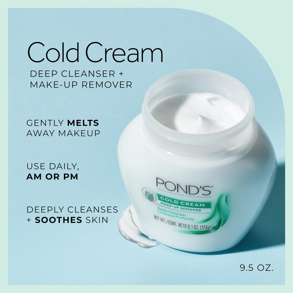 POND'S Cold Face Cream, Skin Care Facial Cleanser for All Skin Types, Deep Moisturizing Face Wash & Makeup Remover, 9.5 oz, 3 Pack POND'S