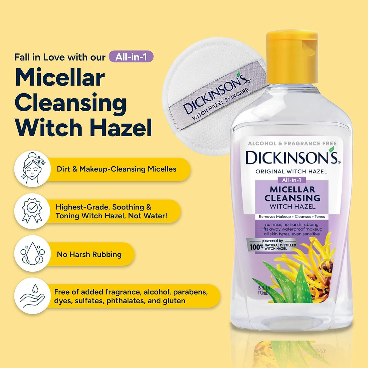 Dickinson's Micellar Cleansing Witch Hazel with Aloe | 16 Oz Dickinson's