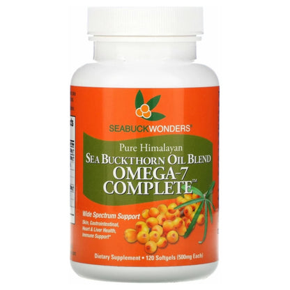 SeabuckWonders Organic Sea Buckthorn Oil Omega-7 Complete,120 Softgels, 60 Day Supply, with Omega 3, 6 & 9, Supports Hair SEABUCKWONDERS