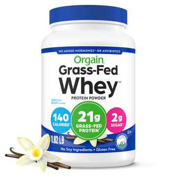 Orgain Whey Protein Powder, Vanilla Bean, 21g Grass Fed Dairy Protein, 5g BCAAs, 3g Prebiotic Fiber, 2g Sugar, No Added Hormones, Gluten Free, Kosher, for Shakes & Smoothies, 1.82 lb Orgain buy australia supplements