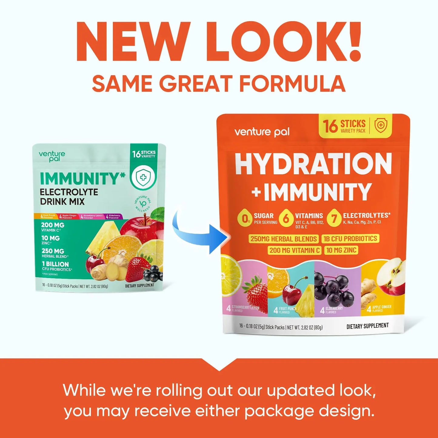 Venture Pal 2-in-1 Hydration + Immune Electrolytes Powder Packets with 7 Electrolytes & 6 Vitamins, Elderberry, Turmeric, Echinacea | Liquid Daily IV Drink Mix Venture Pal