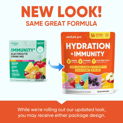 Venture Pal 2-in-1 Hydration + Immune Electrolytes Powder Packets with 7 Electrolytes & 6 Vitamins, Elderberry, Turmeric, Echinacea | Liquid Daily IV Drink Mix Venture Pal