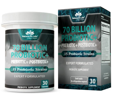 NaturaLife Labs Probiotics 70 Billion CFU – 15 Strains with Organic Prebiotic & Postbiotic – 3-in-1 Formula – 30 Vegan Capsules NaturaLife Labs buy australia supplements