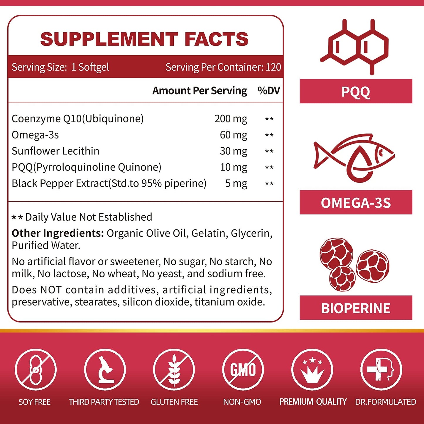 ZEBORA CoQ10-200mg-Softgels with PQQ, BioPerine & Omega-3, 120 Servings Coenzyme Q10(Ubiquinone) Supplement for High-Absorption, Powerful-Antioxidant ZEBORA