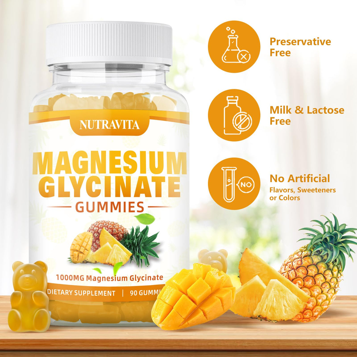 Magnesium Glycinate Gummies 1000mg with Magnesium L-Threonate,Chelated Magnesium Potassium Complex Supplement with VitD, B6, CoQ10, Calcium,Supports for Memory, Calm, Nutravita