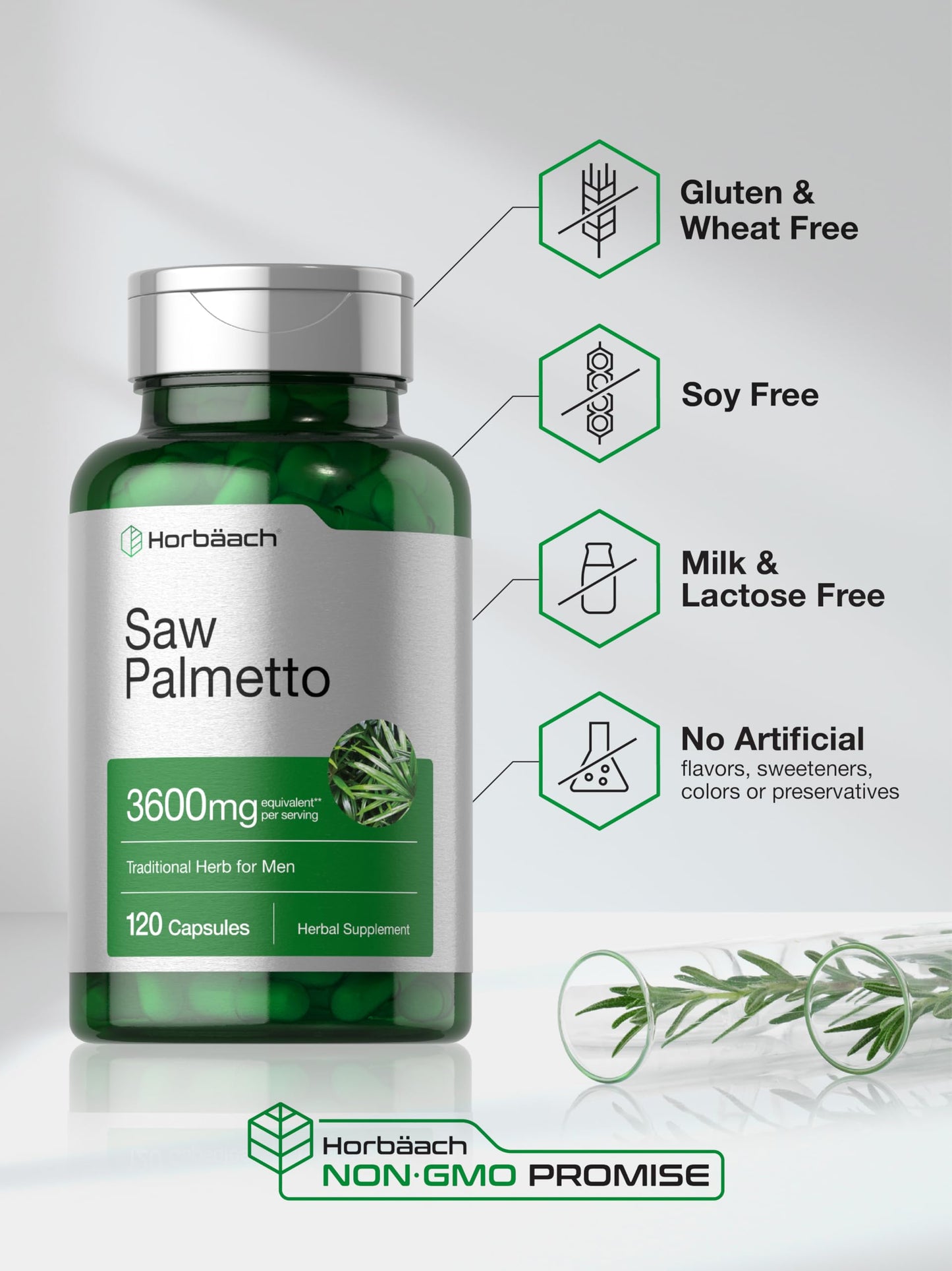 Horbäach Saw Palmetto Extract | 120 Capsules | Non-GMO and Gluten Free Formula | from Saw Palmetto Berries Horbäach