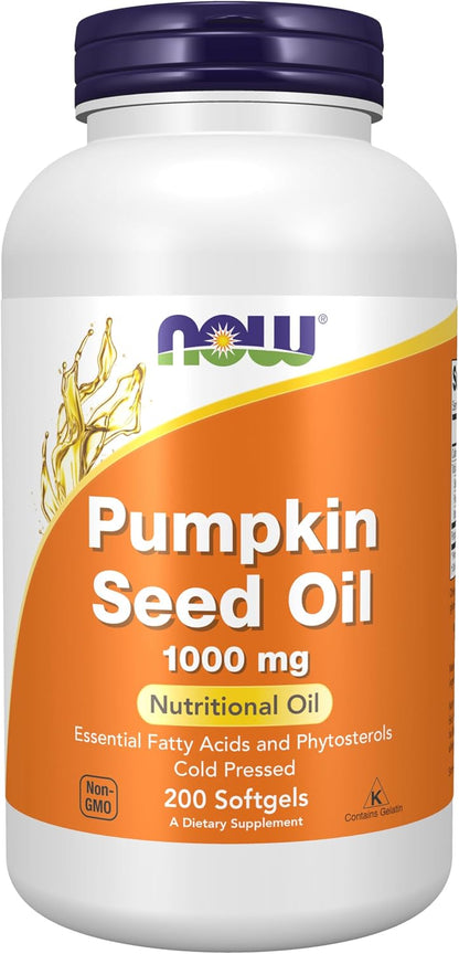NOW Supplements, Pumpkin Seed Oil 1000 mg with Essential Fatty Acids and Phytosterols, Cold Pressed, 200 Softgels Gsupps Australia