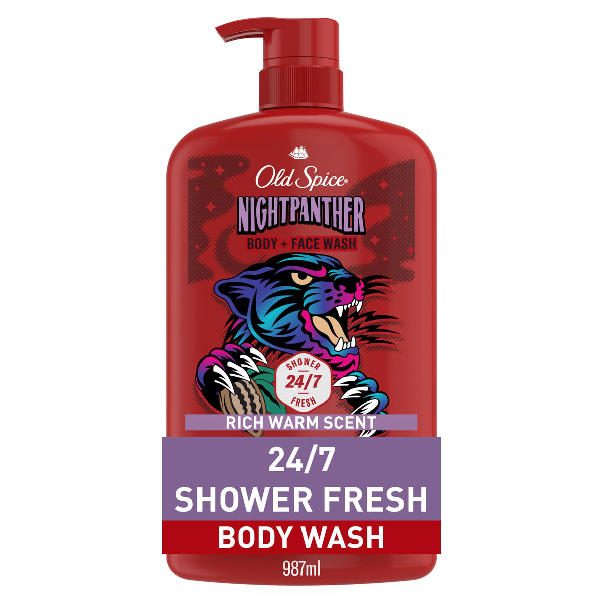 Old Spice Cleansing Body Wash for Men, 3X Defense, 24/7 Shower Fresh with Lasting Scent, 2 in 1 Body and Face Wash, Daily Men’s Wash and Shower Gel, NightPanther Rich Warm Masculine Scent, 33.4 oz Old Spice